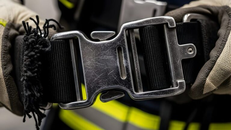 Ceinturon de feu de pompier avec outils et équipements fixés autour de la taille.